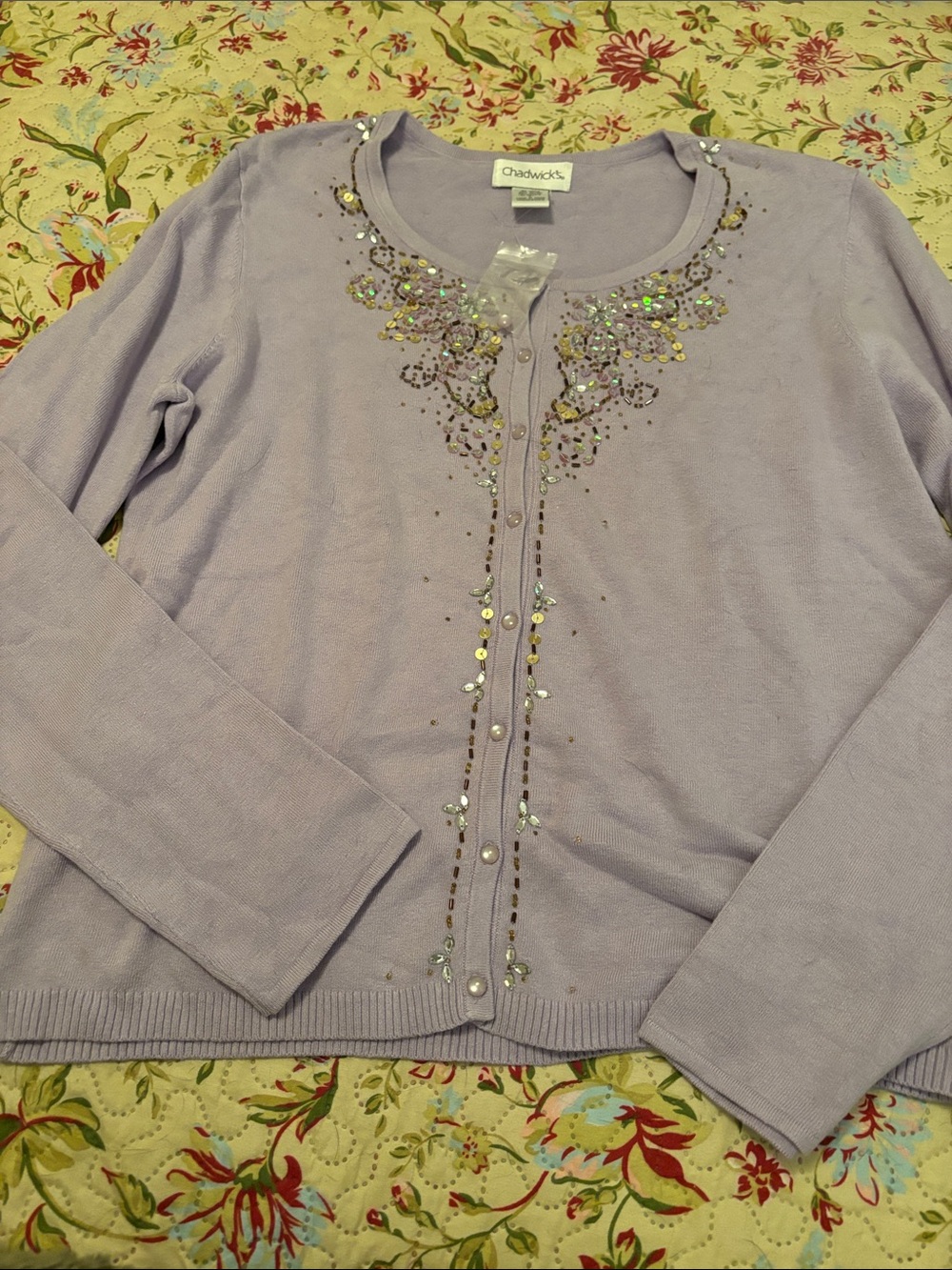Chadwicks Lavender Embellished Button-Front Cardigan